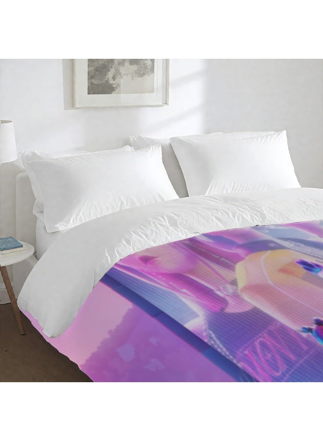 طقم سرير من ثلاث قطع بنقشة كارتون ك-بوب مصنوع من ألياف البوليستر المايكروفايبر الناعمة يشمل الغطاء ووسادتين (المقاس 150 سم × 200 سم) - Image 3